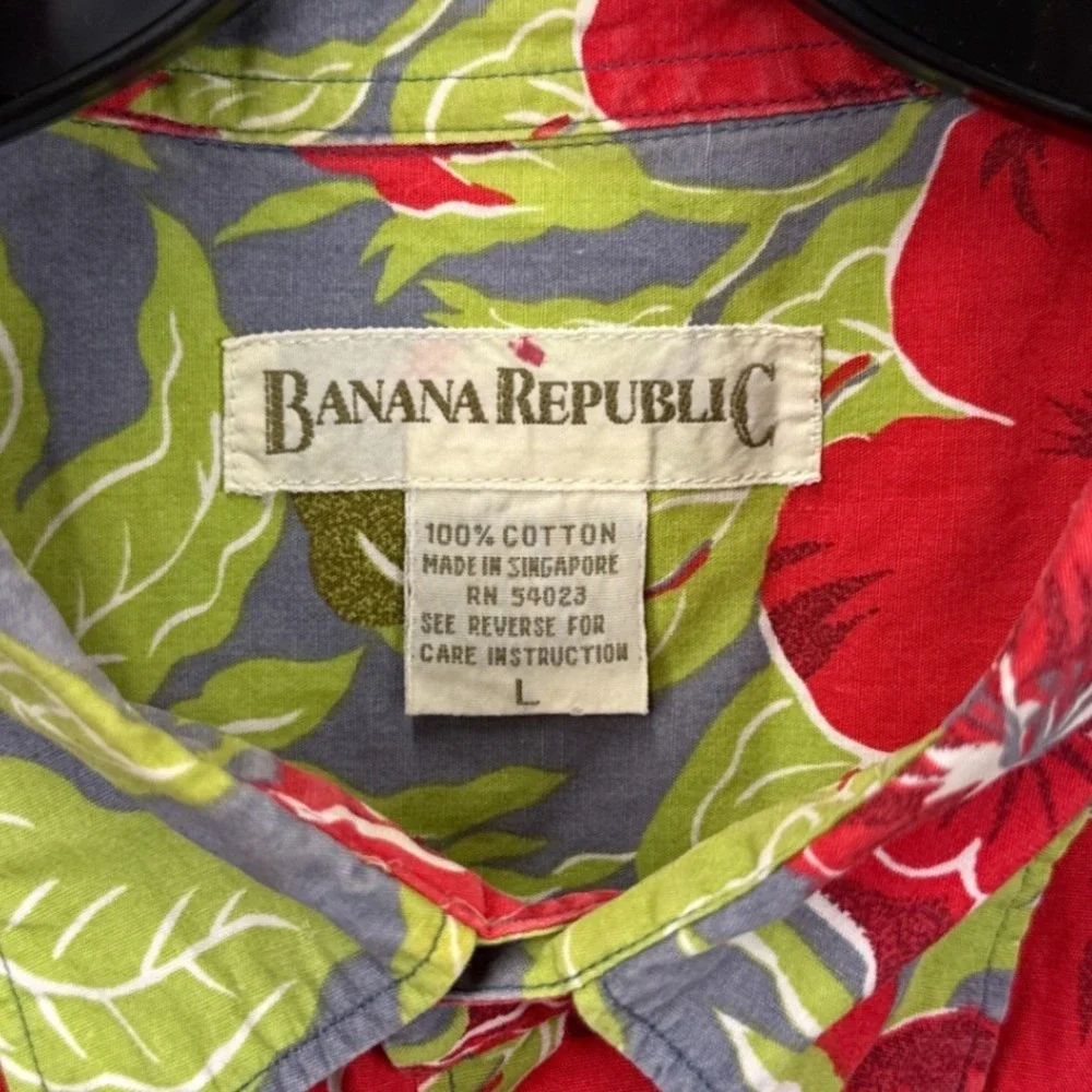 Vintage Banana Republic Mens Tropical Hibiscus Floral Short Sleeve Button Shirt